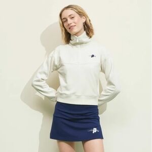 Prince Pickleball Women's French Terry 1/4 Zip Pullover Sweatshirt Cream XXL